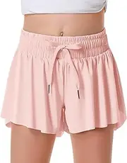 [DOCUMO] Girls Flowy 2-in-1 Athletic Shorts With Pocket - Butterfly Running Shorts for Kids
