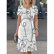 Women's Mini Dress T Shirt Dress Tee Dress Sundress Shift Dress A Line Dress Vacation Casual Boho Beach Regular Fit Ombre Graphic Short Sleeve Crew Neck White
