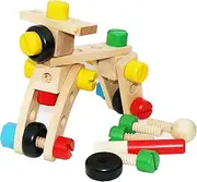 TOWO Wooden Nuts and Bolts Set Building Blocks Construction Kit 30 Pieces Travel Toy- Model Building Tool Kits for Kids - Wooden Toys Building Tools for 4 Years Old