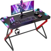 Gaming Desk with LED Lights, 40 Inch Computer Desk Z Shaped Gamer Workstation, G
