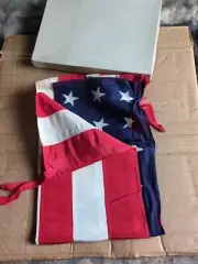Vtg. 48 STAR US AMERICAN FLAG VINTAGE OLD PATINA PRINTED STARS LARGE 3'x5' w/Box