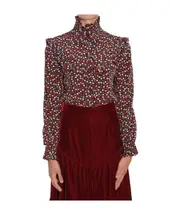 Saint Laurent Printed Ruffle Trim Blouse FR36 Red