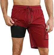 [SONGDAI] Mens Swim Trunks Swim Shorts for Men Quick Dry with Compression Liner Pocket Beach Board Bathing Suits