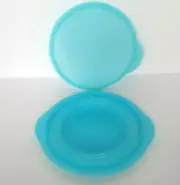 NEW TUPPERWARE OCEAN BLUE FLAT OUT COLLAPSABLE BOWL + LID 4 CUP CAPACITY