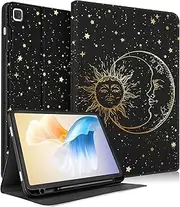 Wazzasoft for Samsung Galaxy Tab A7 Case 10.4 Inch for Women Girls Cute Folio Cover with Pencil Holder Aesthetic Design Girly Kawaii Sun Moon Stars Teens Tablet Cases for Samsung Tab A7 Case 2022/2020