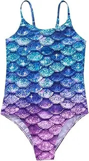 [Momkonzz] Little Girls One Piece Mermaid Swimsuit Toddler Backless Romper Bathing Suit Quick Dry Beach Swimwear 2-12 Years