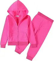 [Monvecle] Little to Big Girls Full Zip Hoodie Tracksuit Sweatshirt Top + Sweatpant Silver Lurex French Terry Jogger Set