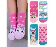 Jefferies Socks Girls Fun Comfy Rainbow Unicorn Fuzzy Non-Skid Slippers 2PK