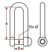 Shackle D 316G Stainless Steel Long 5mm with Allen Key Round Head
