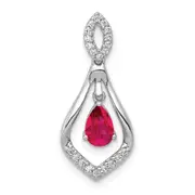 14k White Gold Real Diamond and Ruby Teardrop Dangle Pendant