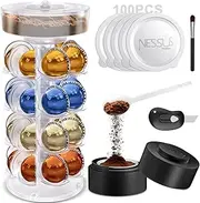 Nessus Vertuo Pods Holder for Nespresso Pods Vertuo, Reusable Pods Kit for Nespresso Vertuo, Refillable Coffee Pods with 100PCS Aluminum Foil Lids, Compatible with Nespresso Vertuo Machine