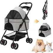 Gyugmhao 3-in-1 Pet Stroller,Foldable Stroller with Removable Carrier,Storage Basket, Food Tray,Pet Travel Dog Stroller for Small/Medium Dog Cat,Car Seat,Sun Shades,Waterproof Small Dog Strollers