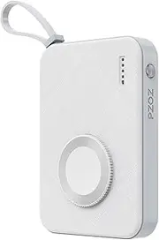 PZOZ 5000mAh Portable Power bank with Apple Watch Charger, Samll Magnetic PowerBank Built in Cable, 22.5W PD Fast Charging Lightning USB C Travel Battery Pack for iPhone 15 16 Pro Max and More (White)