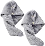 IWOWHERO 2pcs Women's Hair Drying Cap Button Design Hair Wrap Towel Soft Fleece Material