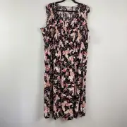Croft & Barrow Smocked Midi Dress Size 3X Black Floral Pockets Sleeveless