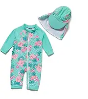[BONVERANO] Baby Girl Swimsuits/Sunsuits UPF 50+ Sun Protection One Pieces Full-Length Zipper with Sun Cap