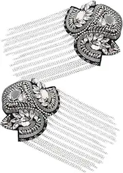Homoyoyo 1 Pair Silver Retro Punk Fringe Epaulet Vintage Metal Shoulder Badge with Tassel for Costume Dress Up for Suits and Parties