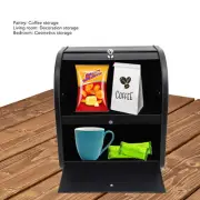 (Flip Top Double Layer Black )Double Layer Bread Box Metal Bread Storage Bin