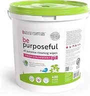 Natural Essentials Be Purposeful Cleaning Wipes, All Purpose Food-Grade Cleaner, Safe Plant-Based Cloth for Household Use on Surfaces, Baby Cribs & Highchairs, Breast Pumps, Strawberry Scent, 400ct