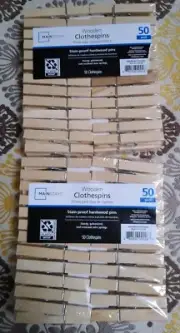 100 Clothes Pins 3" Wood Wooden Spring Loaded Clothespins Laundry