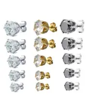 Stainless Steel Womens Stud Earrings Cubic Zirconia Inlaid,3mm-7mm 5 Pairs