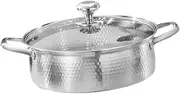 Hammer Pattern Mandarin Duck Pot Cooking Induction Revere Large Stock Pot with Lid Hot Cookware Double Pots Deep Handle Soup Pot Style Pot Pan Silver Stainless Steel