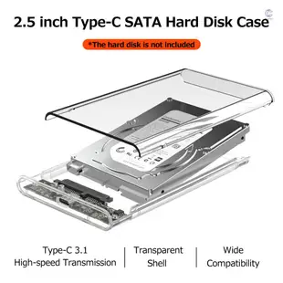 2.5英寸移動硬碟盒 USB3.1 Type-C透明硬碟盒 2.5英寸SATA機械/固態硬碟通用 免工具易安裝