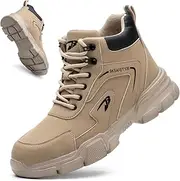 [PJZHJ] Steel Toe Boots for Men Waterproof Safety Shoes Lightweight Slip Resistant Construction Work Boots Hiking Boots