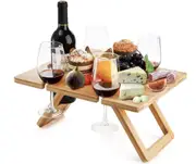 Bamboo Folding Picnic Table, Wine and Snack Table