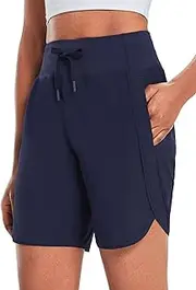 [baleaf] Women's 7 Inch Running Shorts Running Trousers Short Sports Trousers with 4 Pockets Jogging Bottoms Sports Shorts with Inner Briefs, Blue, Large