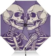 [PDZRMY] Couple Skeletons Purple UV Protection Travel Umbrella Compact for Rain and Sun - Auto Open and Close UPF 50+ Windproof Portable 46” Sun Umbrella for Women and Men