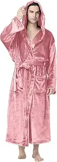 [Generic] Mens Robe with Hood Ultra Soft Full Length Long Sleeve Lightweight Unisex Fleece House Coat, Pink, Small