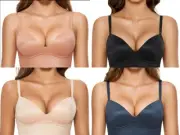 DOBREVA Women's Push Up Wireless Bra Padded T Shirt Bras No Underwire Plunge/ 8