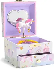 Jewelkeeper Musical Jewellery Box for girls with Spinning Unicorn, Glitter Rainbow and Stars Design with Pull-out Drawer, The Beautiful Dreamer Tune - Girls jewellery box for storing precious jewels