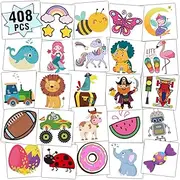 Partywind 408 PCS Kids Tattoos for Party Supplies, Individually Wrapped Sheet Temporary Tattoos Stickers for Kids Goodie Bag Stuffers, Fun Birthday Party Favors