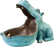 Resin Hippo Statue Hippopotamus Sculpture Figurine Key Candy Container Sundries Storage HolderTable Artware Desk Decoration-Light_Blue_China