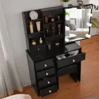 Black Dressing Table With Hollywood LED Mirror and Stool Vanity Makeup Desk Set