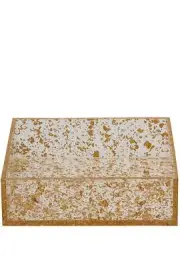 (D) Judaica Napkin Holder Flakes Lucite 8x8 inch (Gold)