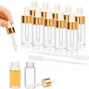 ETTSNU 10pcs Mini Glass Dropper Bottle for Essential Oil,1ml Small Clear Sample Dropper Vails with Gold Cap,Perfume Cosmetic Liquid Containers for Traveling (10ml, 10)
