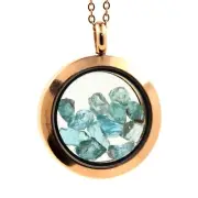 Stones And Minéraux. Necklace Apatite Paraíba Raw Model Medallion 20 Mm.