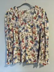 NEW Old Navy Blouse Top Blue Red Floral Bloom Fairy Cottagecore Peasant L