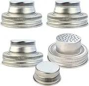obmwang 4 Pack of Stainless Steel Mason Jar Shaker Lids Caps for Cocktail,Dredge Flour,Mix Spices,Sugar, Salt, Peppers and More or Shake Drinks Cocktail-Fits Any Regular Mouth Mason Jar Canning Jar