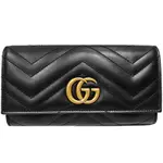 【GUCCI 古馳】 443436 GG MARMONT絎縫紋牛皮金屬雙G LOGO長夾(黑色)