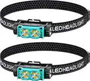 Headlamp Rechargeable 2PCS, 4500 Lumen Ultra-Light Bright LED Rechargeable Headlight with White Light, Waterproof Head Lamp with Adjustable Headband for Outdoor Camping, Hiking, Fishing (2, Blue)
