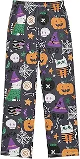[ZZXXB] Halloween Cat with Witch Hat Boys Long Pants Soft Trousers Elastic Waist Kids Lounge Bottoms with Pockets S-XL