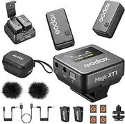 Godox Magic XT1 Wireless Lavalier Microphone, 2 TX + 1 RX Charging Case, Mini Mic with Noise Cancellation, 16H Battery, Touch Screen 200M/60ft, USB Type-C, Camera Microphone