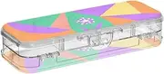 Yoogain Colorful Geometric Shapes Purple Flowers Pencil Storage Box Clear Double Layer Transparent Pens Cases For Art Supplies With Lid