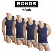 Mens Bonds Chesty Singlets 4 PACK Muscle Tank Top Blue Work Tough Shirt M7NLO