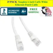 25 PACK 6 In Cat5e White Network Ethernet Patch Cable Computer LAN 1 Gbps 350MHz