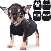 4 Pieces Chihuahua Clothes Dog Clothes for Small Dogs Boy Summer Teacup Yorkie Spring Letter Security Pet Shirts Soft Puppy Cloth Tiny Doggie Outfit Pet Cat Clothing XXS Black